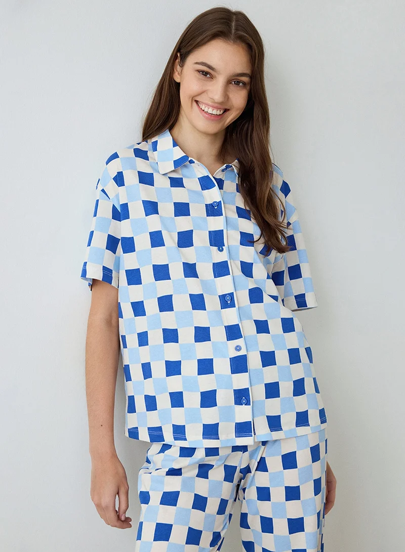 Penti Plaid Rhea Gingham Shirt Collar Short Sleeve Pajama Set